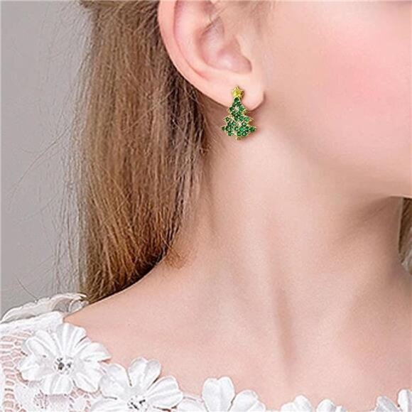 β¨ Green Christmas Tree Earrings | Sparkling Cubic Zirconia Studs - Picture 4 of 5